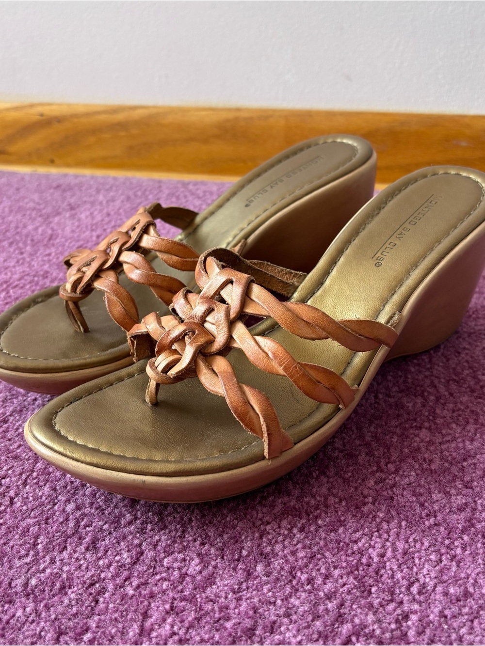Comfort Wedge Sandals in Copper Braided Leather - Montego Bay club